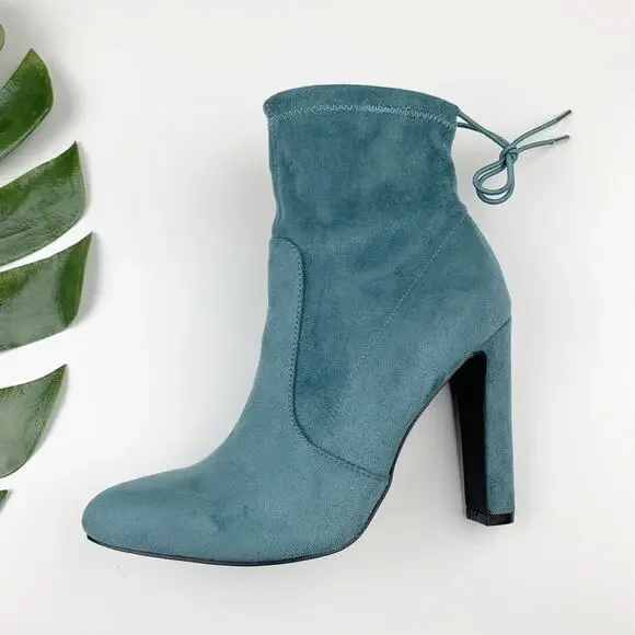 JF JustFab Jesyna Ankle Boots Heeled Blue Faux Suede Women's 8 - Picture 8 of 11